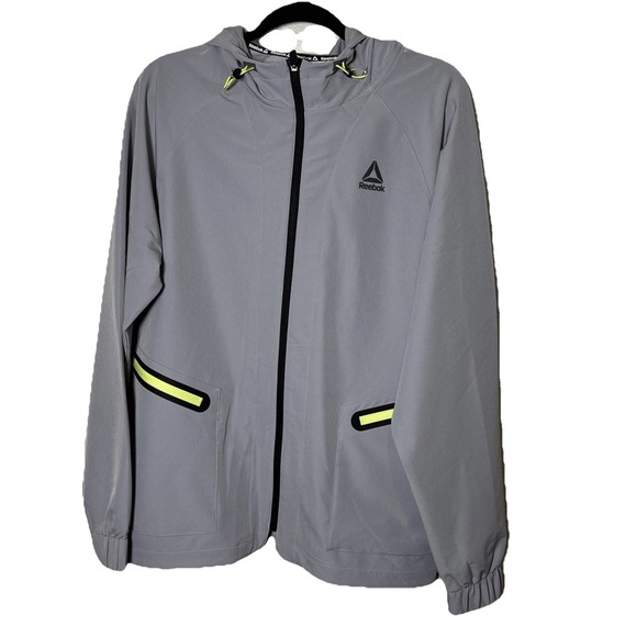 Reebok Other - Reebok Classic Mens Grey Neon Full Zip Hooded Windbreaker Jacket REM251JK02 M